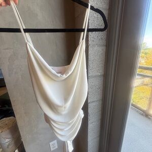 Cinq a Sept - Satin Cowl Neck Draped Bodysuit - Cream